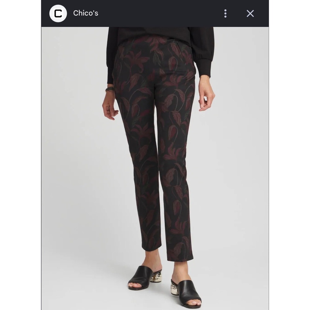 Chico's(3.5) Floral Paisley Pull On Ankle Pants Black Plum US 18 Slim Leg